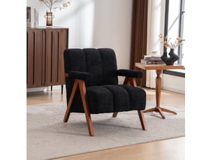 Fauteuil de salon 77x68,4x77 cm, accoudoirs courbés, structure en bois, tissu chenille, couleur noir, design moderne