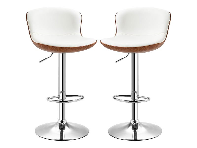  Ensemble de 2 tabourets de bar, réglables en hauteur, structure en métal, assise pivotante, blanc crème  - Conforama B