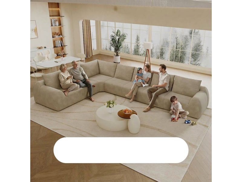  Canapé d'angle 7 places kaki en tissu chenille sans armature 401cm  - Conforama B