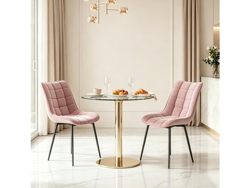 Chaise de salle à manger, lot de 2 avec assise rembourrée, dossier ergonomique et patins antidérapants en velours rose - Conforama B