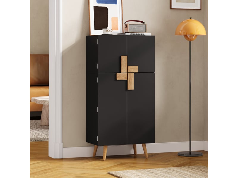  Armoire de cuisine garde-manger 60x35x120 cm - 4 portes - rangements de portes - étagères réglables - mdf - noir  - Conforama D