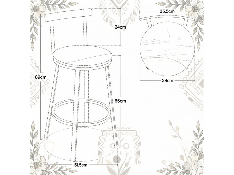  Tabourets de bar 51,5x51,5x89 cm lot de 2, avec dossier courbé, chaise de bar, structure en mdf et métal, couleur blanc  - Conforama C