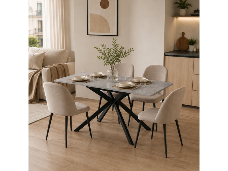  Table à manger extensible 150–180 x 70 x 75,5 cm - pieds croisés - plateau effet béton - noir et gris  - Conforama E