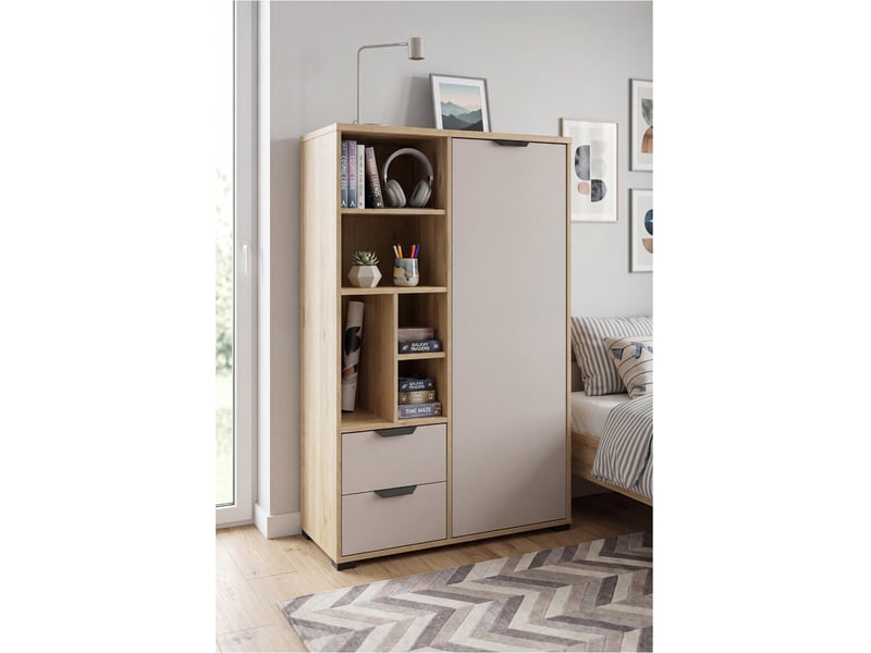 Bibliothèque avec 2 tiroirs et 1 porte coloris chêne mauvellacachemire - longueur 90 x profondeur 40 x hauteur 137,5 cm - Conforama B