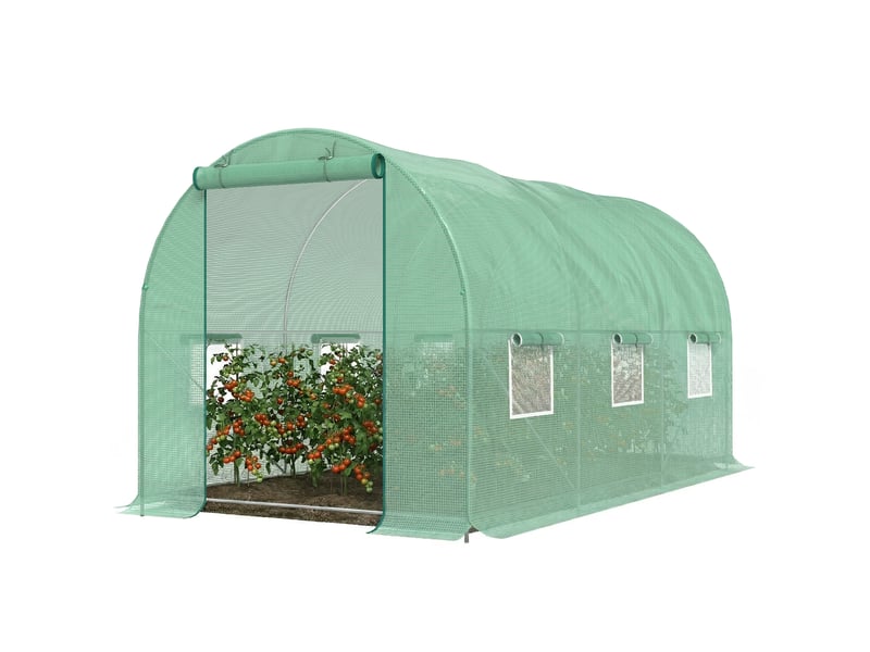  Serre de jardin tunnel 4,5l x 2l x 2h m châssis tubulaire acier galvanisé renforcé 1,8 cm 6 fenêtres 1 porte  - Conforama B