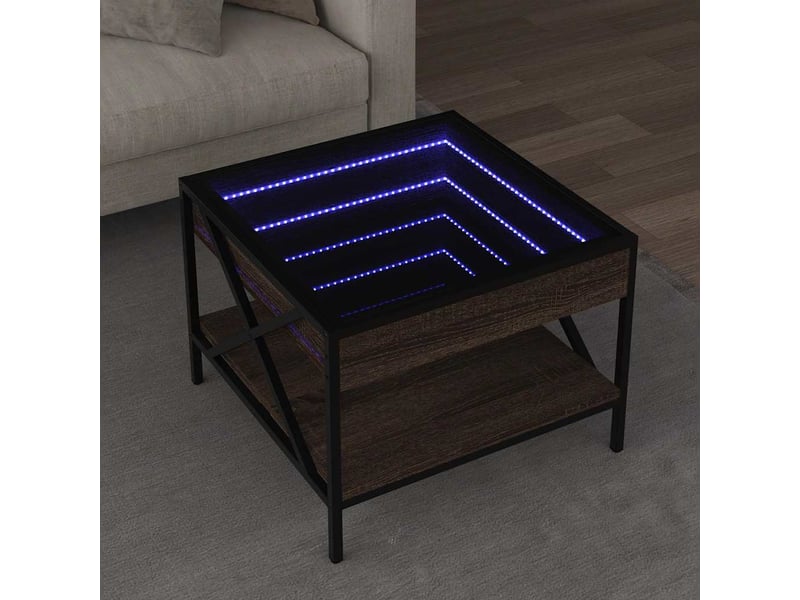  Table basse - table de salon - table à thé avec led infinity chêne marron 50x50x38 cm  - Conforama B