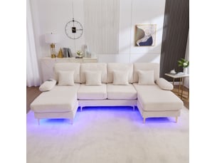 Canapé d'angle panoramique fixe <strong>HAVRYA</strong> <strong></strong> 4 places Tissu beige