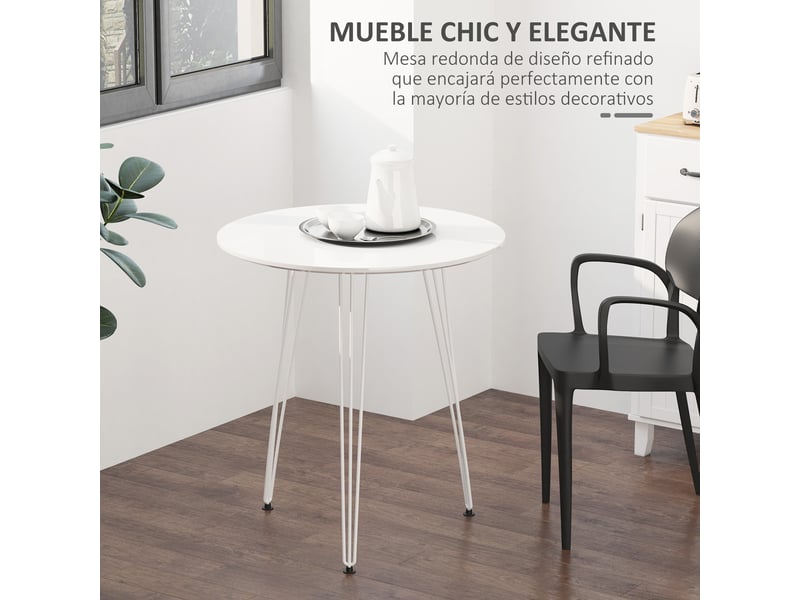  Table ronde, pieds métal épingle à cheveux, nordique moderne, cuisinesaloncafébar, ø70x75 cm, blanche.  - Conforama E