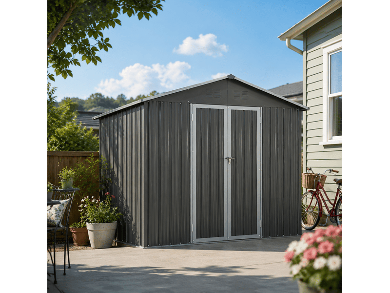  Abri de jardin en métal 313,4x248,6x191,5 cm gris avec toit pointu  - Conforama W