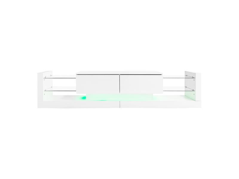  Ensemble meuble tv blanc, meuble tv et table basse, finition brillante, rangement mural pour salon  - Conforama D
