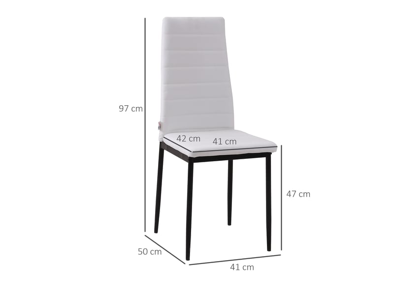  Lot de 4 chaises de salle à manger chaises de cuisine avec dossier haut pieds en métal et tissu en lin 41x50x97cm blanc  - Conforama E