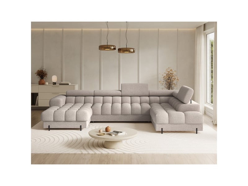Canapé panoramique convertible beige clair angle droit feraria 358x93x202cm - Conforama D