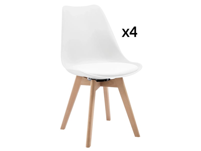  Chaise de salle à manger 48x40,5x83 cm, blanc, bois, pu, pivotante 360°, lot de 4  - Conforama A