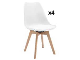 Chaise de salle à manger 48x40,5x83 cm, blanc, bois, pu, pivotante 360°, lot de 4