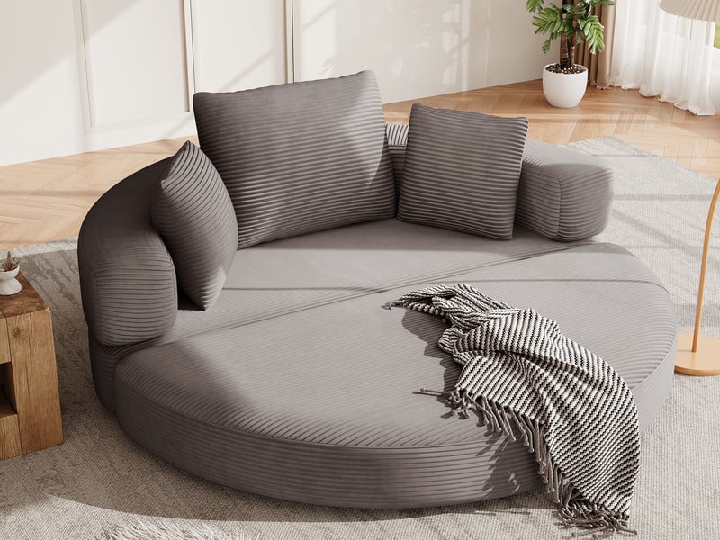 Canapé convertible 2 places, canapé-lit multifonctionnel avec coussins, velours côtelé, 173x176x40 cm, gris-brun - Conforama B