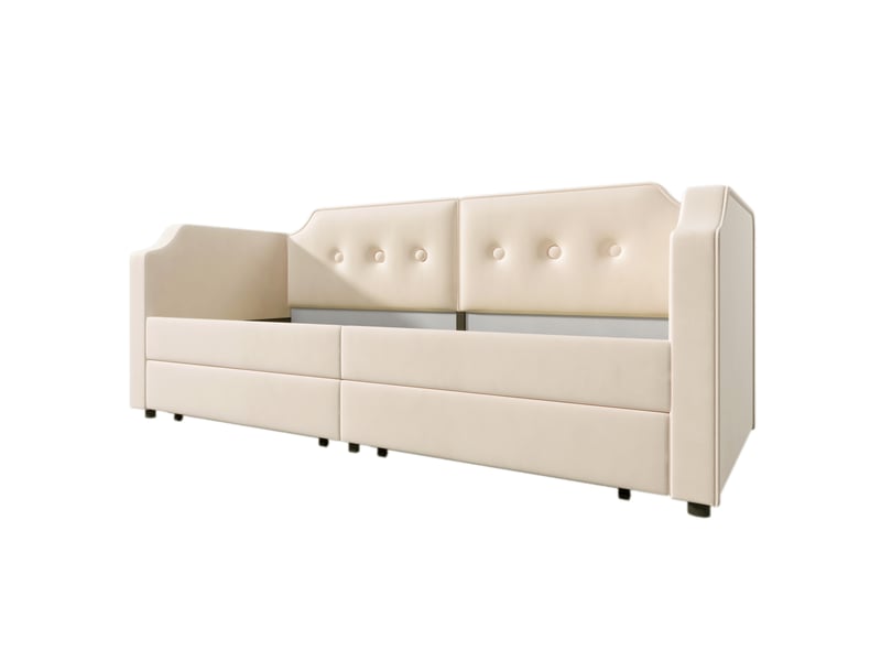  Lit jeune 90x200 cm avec 2 tiroirs et lampe de lecture, velours, beige, sans matelas  - Conforama D
