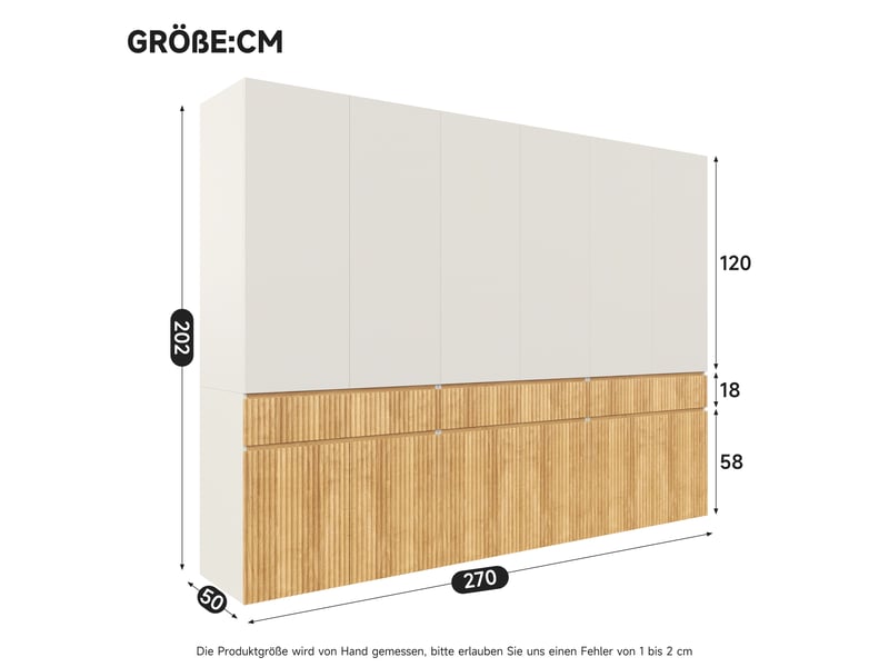 Armoire penderie 270 x 50 x 200 cm - 12 portes - 3 tiroirs - 3 barres de penderie - pour chambre et entrée - gris clair et naturel - Conforama D