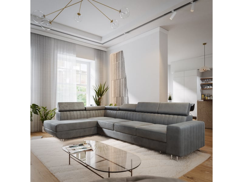  Canapé d'angle hestion, velours gris  - Conforama B
