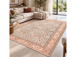 The white stone tapis oriental motif herat 80x240 cm | tapis style persan avec effet vintage vieilli | poils ras 100% polyester, impression numérique, lavable à 30°c