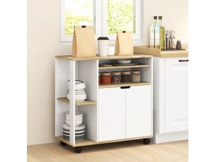 Desserte de cuisine 80x40x82 cm, avec armoire, 2 portes, étagères réglables, sur roulettes, meubles de cuisine, bois