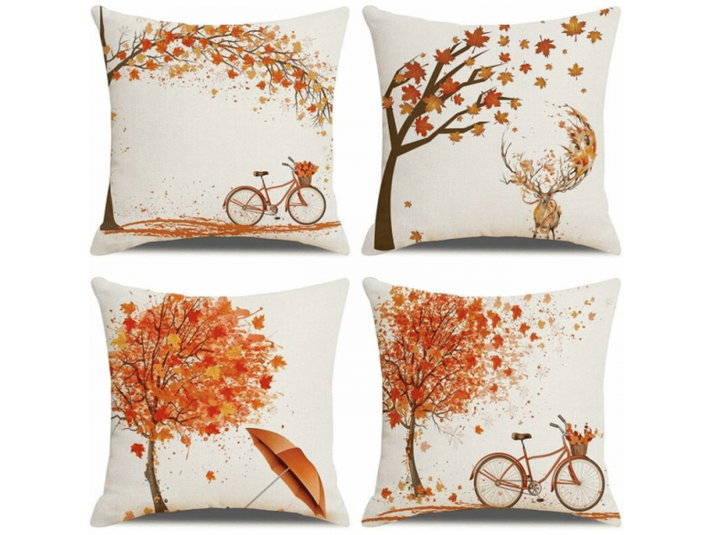  Lot de 4 housse de coussin - lot de 4 45 x 45 cm, orange automne feuille d'érable taie d'oreiller décoratif canapé en coton et coton pour canapé lit chambre chaise jardin  - Conforama A
