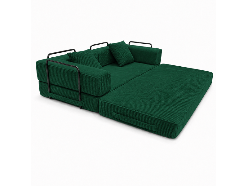  Canapé droit convertible 2 places en velours côtelé vert foncé, pliable, sans montage pour salon et chambre  - Conforama A