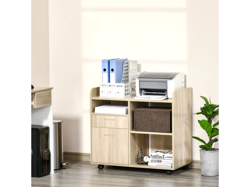  Support pour imprimante, meuble de bureau, meuble bas, meuble multifonction à 4 roulettes, chêne, 80 x 40 x 72 cm  - Conforama D