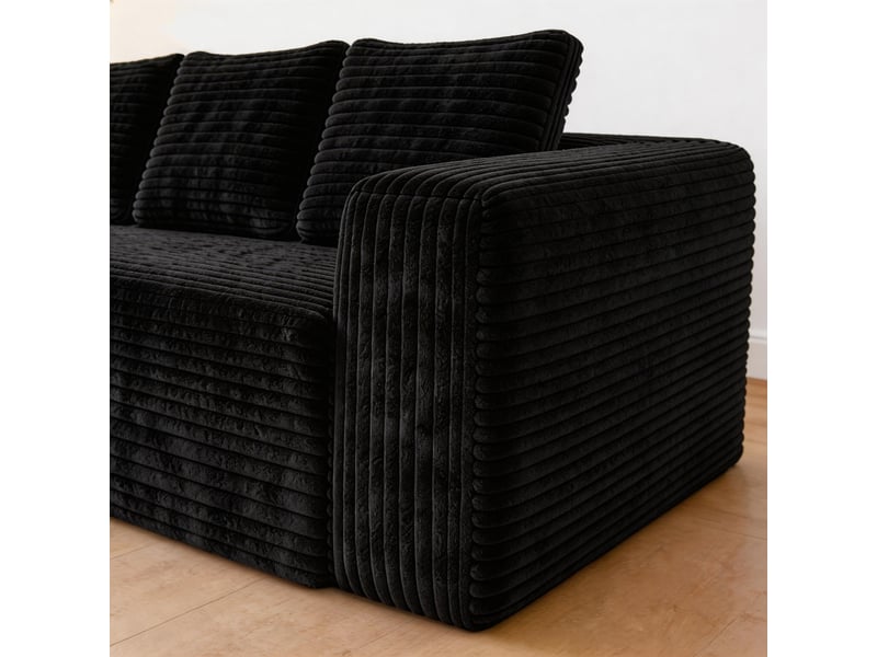 Canapé d’angle modulable 261 cm, méridienne gauche, 3-4 places, canapé nuage sans cadre rigide, assise profonde, mousse et ressorts, velours côtelé, noir Morn Vibe - Conforama D