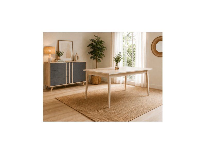  Salle à manger complète malmo avec table 6 places 160cm et buffet haut – chêne clair et gris  - Conforama B