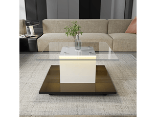 Table basse mobile en verre brillant avec roulettes pivotantes