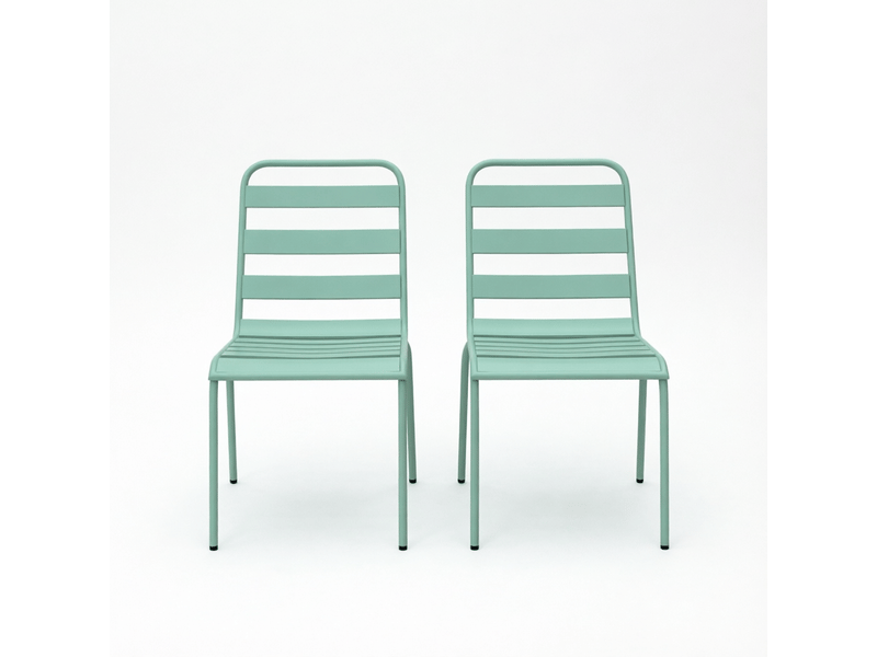  Lot de 2 chaises de jardin empilables 46x58x78 cm - vert - acier traité, pieds réglables pour extérieur  - Conforama A