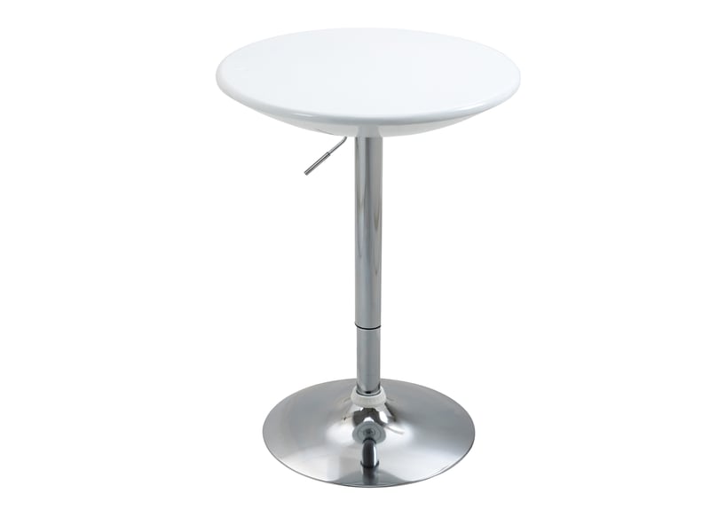  Table bar, table à manger moderne, bistro réglable, haute, comptoir, bureau, ronde, métal, laque abs, blanche, ø61x76-97 cm.  - Conforama A