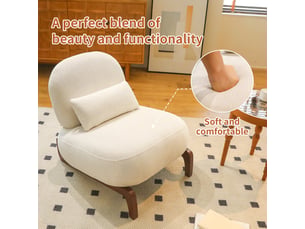 Fauteuil d'accent 72.2x86.9x69.9cm – chaise de salon sans accoudoirs avec coussin moelleux et oreiller lombaire – tissu de chenille - blanc