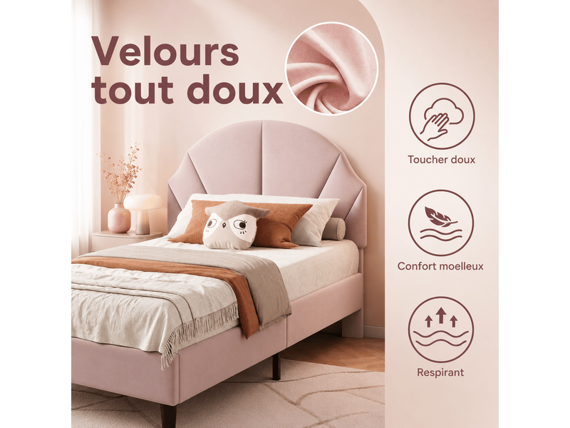  Lit simple enfant 90x190 cm - lit rembourré avec sommier en bois - tête de lit réglable - 1 personne - lit plat - lit fille 90x200cm - lit rembourre avec sommier à lattes en bois - tête de lit réglable en hauteur - cadre de lit …  - Conforama C