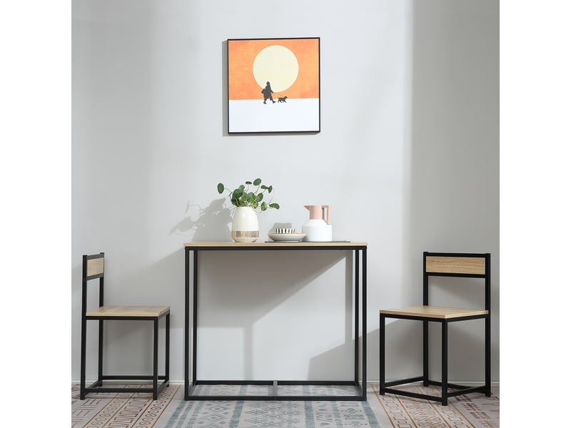  Ensemble table et chaises avec 1 table et 2 chaises  - pour 2 personnes - panneaux mélaminés et métal - chêne  - Conforama B