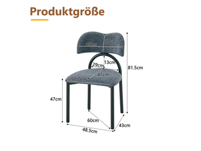  Lot de 2 chaises de salle à manger 50,7x47x81,5 cm tissu bleu  - Conforama C