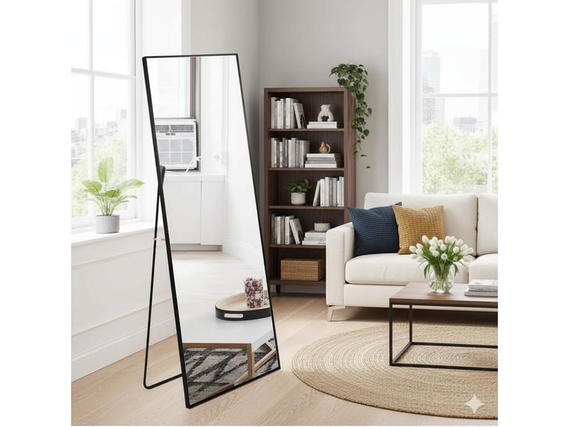  Miroir pleine longueur 150 x 40 cm - miroir sur pied avec cadre en alliage d'aluminium - noir  - Conforama B