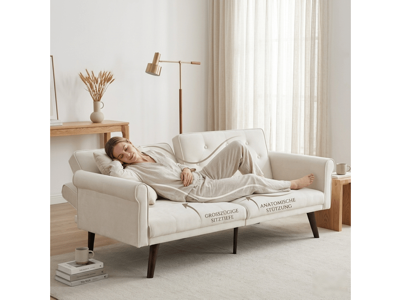  Canapé convertible, canapé-lit – beige, dossier réglable, pour chambre, pour salon  - Conforama E