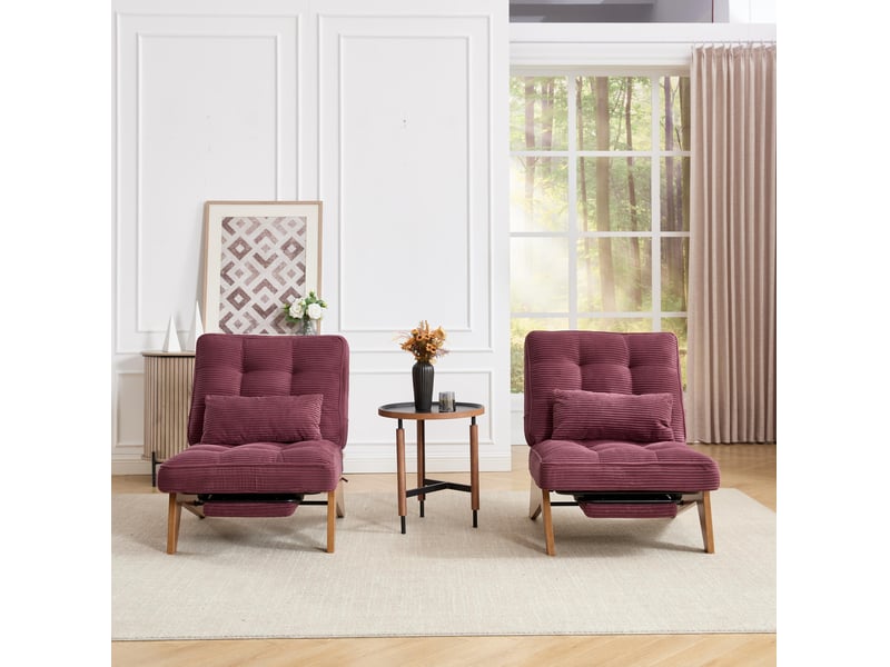  Fauteuil relax inclinable 127x73x90 cm, canapé 1 place avec repose-pieds et coussin lombaire, en tissu côtelé rouge bordeaux  - Conforama D