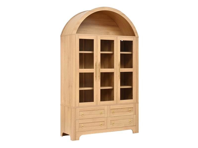  Vaisselier de rangement 110 x 40 x 185 cm – naturel – 3 portes vitrées, 4 tiroirs et niche arche  - Conforama D