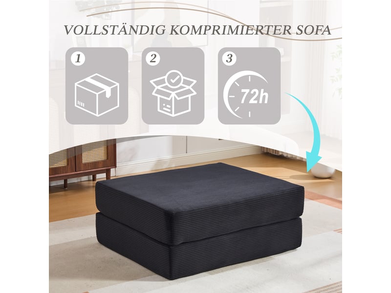  Pouf convertible en velours côtelé noir 109 x 95 x 43 cm W2845P435661 - Conforama D