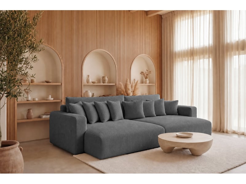 Suzie - canapé droit convertible petit velours côtelé 4 places gris foncé - Conforama B