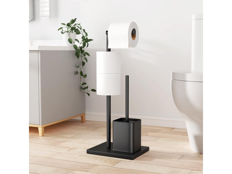  Porte-rouleau papier toilette debout en acier inoxydable – avec brosse wc  - Conforama D