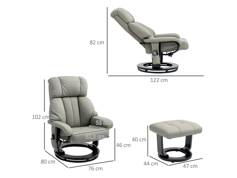  Fauteuil de relaxation massant avec pouf en similicuir gris 76x80x102 cm  - Conforama C
