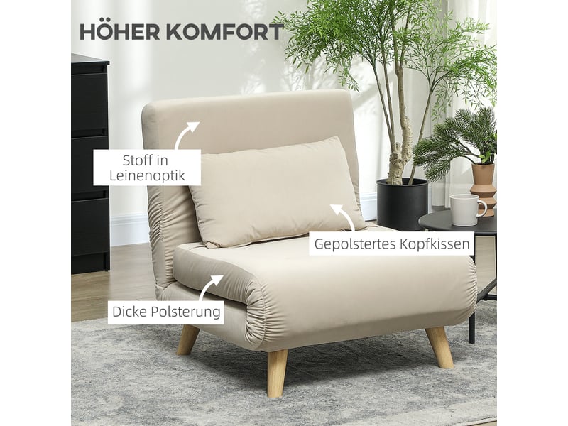  Fauteuil convertible, fauteuil relax, beige, dossier réglable, en velours  - Conforama D