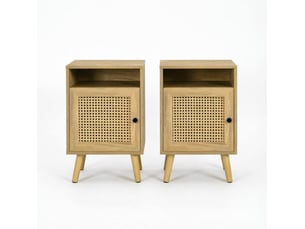 Lot de 2 tables de chevet 39 x 35 x 60 cm avec porte en rotin tressé naturel