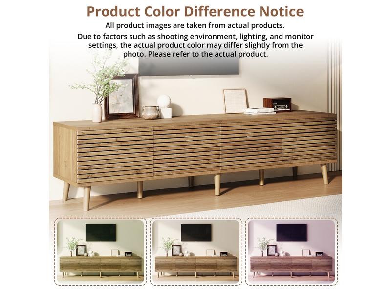 Meuble tv 4 portes, coloris bois naturel, longueur 180 cm - Conforama E