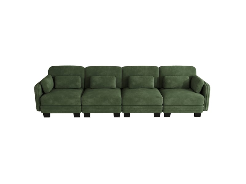  Canapé droit modulable 4 places 330x88x88 cm, coussins lombaires, design ergonomique, chenille vert  - Conforama A