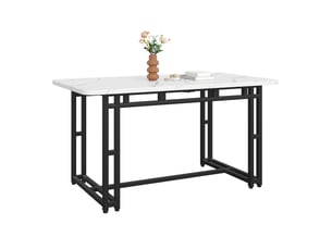 Table de salle à manger en mdf avec pieds en métal noir pour salle à manger et salon blanc et noir