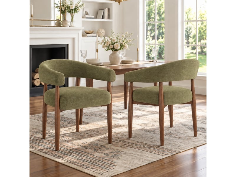 Chaise, coloris vert olive, matière chenille, dimensions : 60 x 59 x 75 cm - Conforama E
